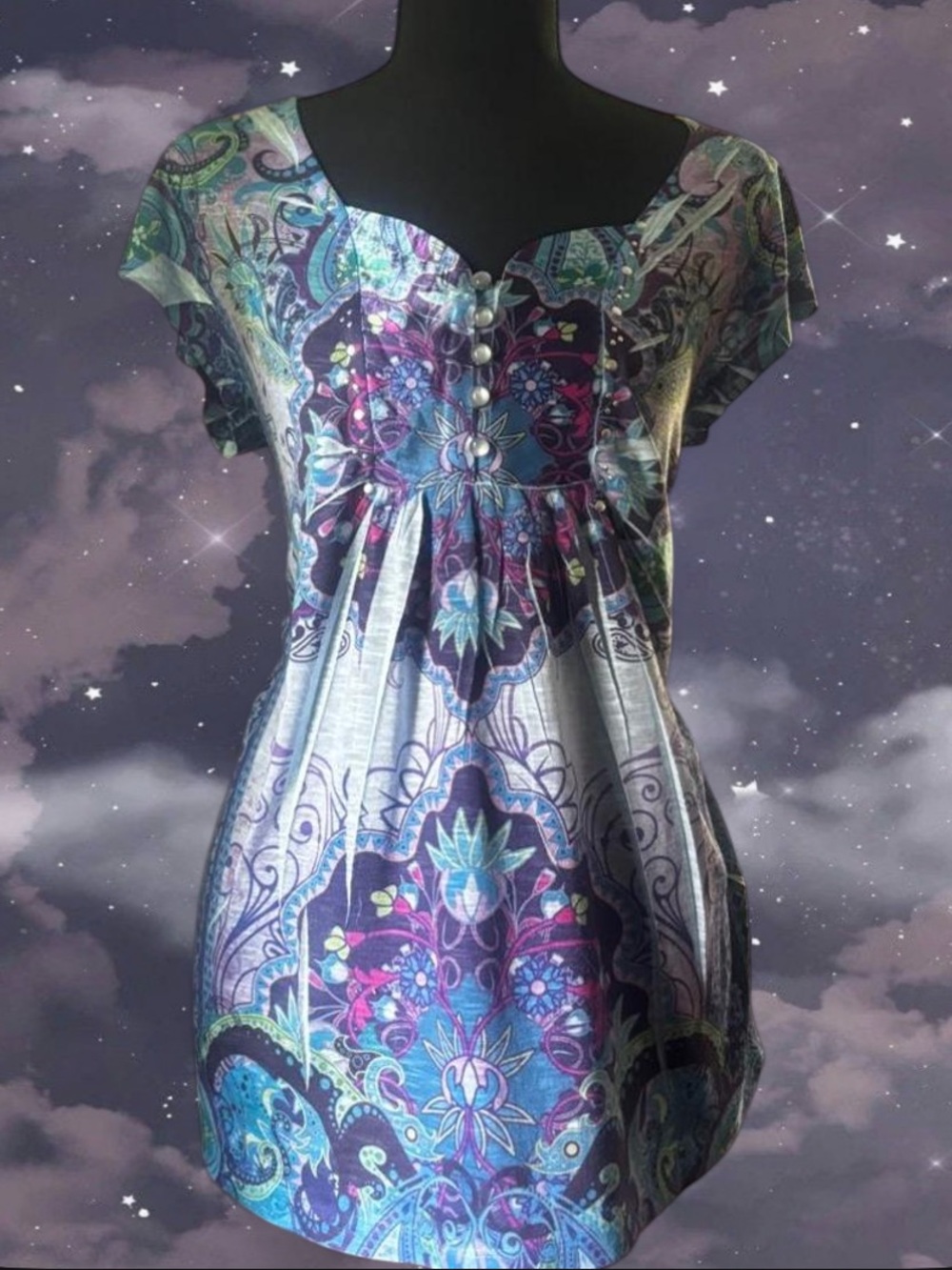 Y2K Floral Paisley Scoop-Neck Women’s top blouse